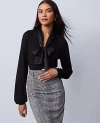 Ann Taylor Mixed Media Tie Neck Top In Black