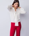 Ann Taylor Mixed Media Tie Neck Top In White