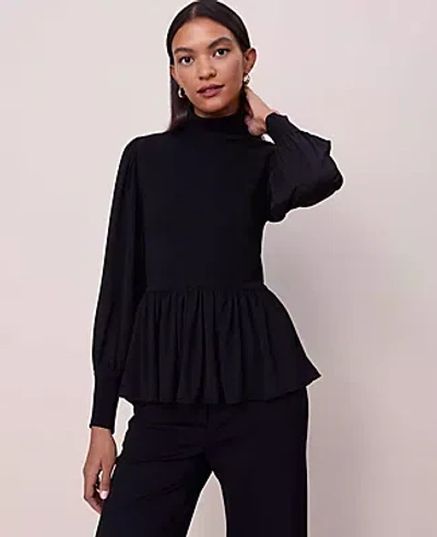 Ann Taylor Mixed Media Turtleneck Sweater In Black
