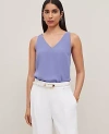 Ann Taylor Petite Mixed Media V-neck Shell Top