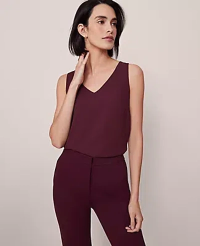 Ann Taylor Mixed Media V-neck Shell Top In Purple
