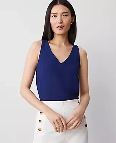 Ann Taylor Mixed Media V-neck Shell Top In Royalty Blue