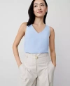 Ann Taylor Mixed Media V-neck Shell Top In Serenity