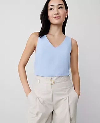 Ann Taylor Mixed Media V-neck Shell Top In Serenity