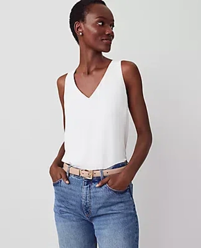 Ann Taylor Mixed Media V-neck Shell Top In Winter White
