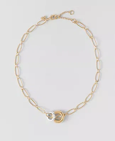 Ann Taylor Mixed Metal Double Ring Necklace In Gold