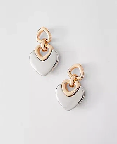Ann Taylor Mixed Metal Heart Drop Earrings In Gold