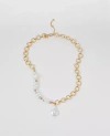 Ann Taylor Mixed Pearl And Chain Necklace In Goldtone