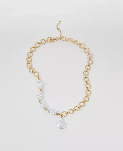 Ann Taylor Mixed Pearl And Chain Necklace In Gold