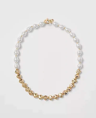 Ann Taylor Mixed Pearl And Metal Necklace In Multi