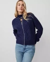 Ann Taylor Mixed Stitch Bomber Jacket In Pure Sapphire
