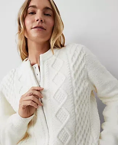 Ann Taylor Mixed Stitch Bomber Jacket In Winter White