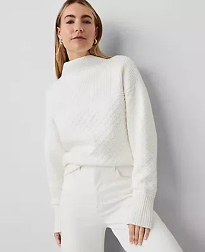 Ann Taylor Mixed Stitch Drop Shoulder Sweater In Winter White