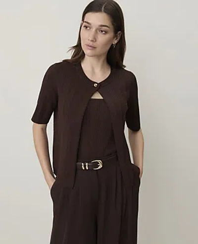 Ann Taylor Mixed Stitch Short Sleeve Cardigan In French Mocha