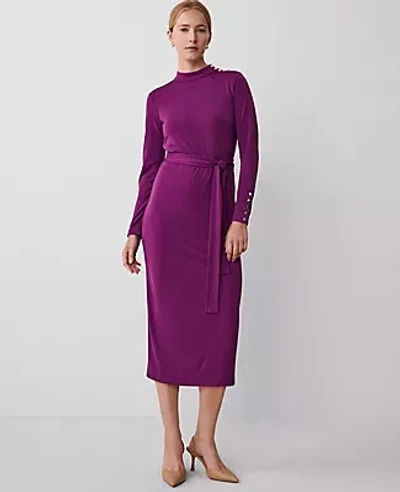 Ann Taylor Mock Neck Belted Column Knit Midi Dress In Pulsar Purple