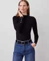Ann Taylor Mock Neck Button Top In Black