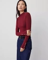 Ann Taylor Mock Neck Button Top In Deep Auburn