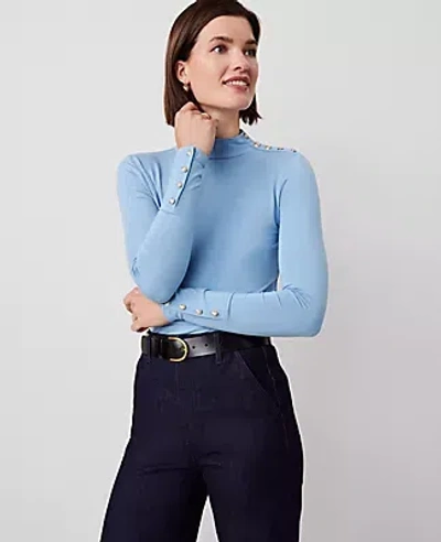 Ann Taylor Mock Neck Button Top In Santa Cruz Blue