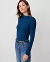 Ann Taylor Mock Neck Button Top In Sea Storm
