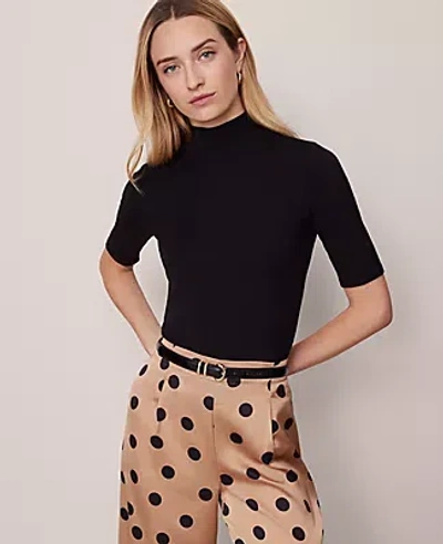 Ann Taylor Mock Neck Elbow Sleeve Top In Black