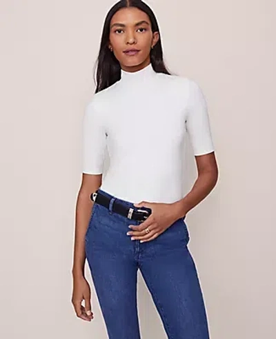 Ann Taylor Mock Neck Elbow Sleeve Top In White