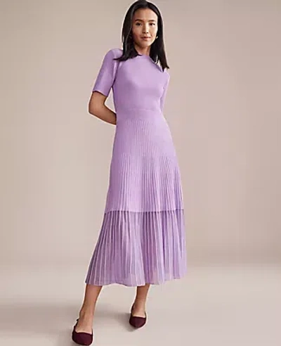 Ann Taylor Mock Neck Mixed Media Sweater Dress In Purple