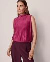 Ann Taylor Mock Neck Pleated Bubble Hem Top In Purple