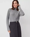 Ann Taylor Mock Neck Ribbed Sweater In Medium Heather Grey