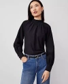 Ann Taylor Mock Neck Shirred Front Popover Top In Black