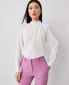Ann Taylor Mock Neck Shirred Front Popover Top In White