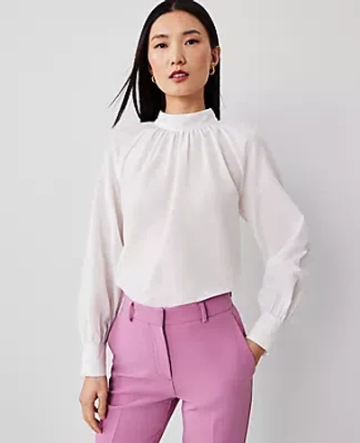 Ann Taylor Mock Neck Shirred Front Popover Top In White