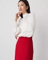 Ann Taylor Mock Neck Shirred Front Popover Top In Winter White