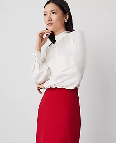 Ann Taylor Mock Neck Shirred Front Popover Top In Winter White