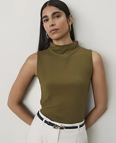 Ann Taylor Mock Neck Tank Top In Olive Sprig