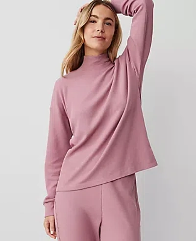 Ann Taylor Mock Neck Waffle Lounge Pullover In Foxglove