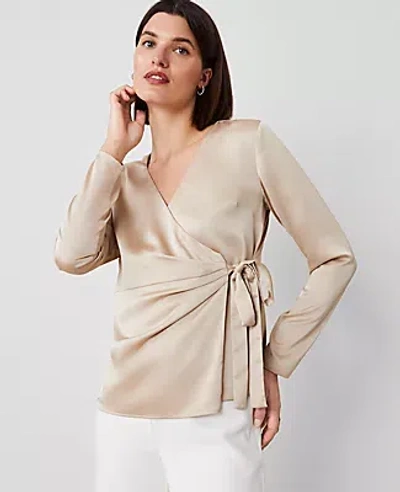 Ann Taylor Modern Wrap Blouse In Toasted Oat
