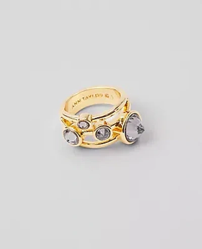 Ann Taylor Multi Crystal Ring In Goldtone