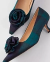 Ann Taylor Nip-toe Kitten-heel Satin Rosette Pump In Night Sky