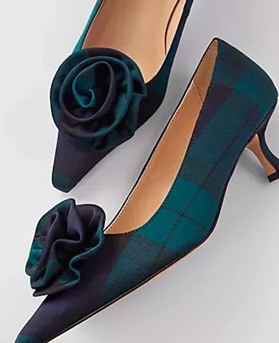 Ann Taylor Nip-toe Kitten-heel Satin Rosette Pump In Night Sky