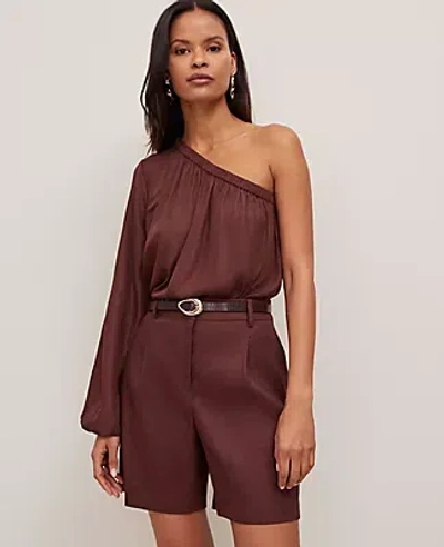 Ann Taylor Petite One Shoulder Flare Midi Dress In Brown Stone