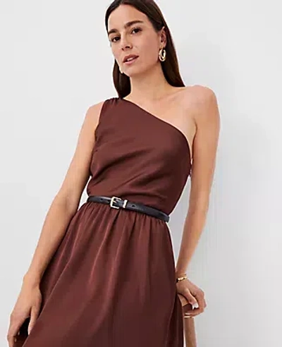 Ann Taylor One Shoulder Flare Midi Dress In Brown Stone