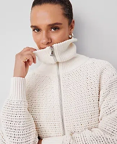 Ann Taylor Open-stitch Bomber Jacket In Winter White