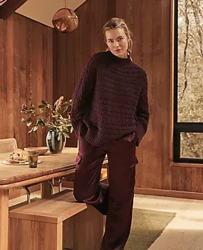 Ann Taylor Org Cttn Horizontal Cable Pullover In Burgundy