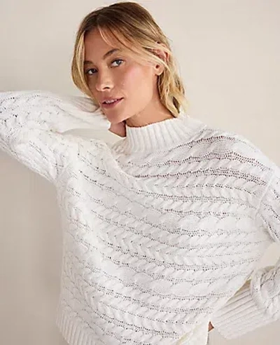 Ann Taylor Org Cttn Horizontal Cable Pullover In White