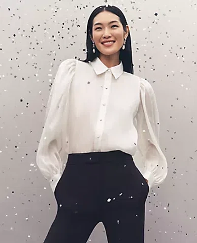 Ann Taylor Organza Voluminous Collared Shirt In Winter White