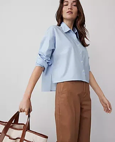 Ann Taylor Oversized Cropped High-low Shirt In Pristine Blue