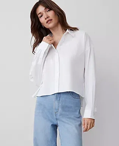 Ann Taylor Oversized Cropped High-low Shirt In White