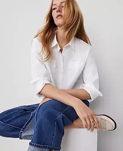 Ann Taylor Oversized Cropped Pocket Shirt In White