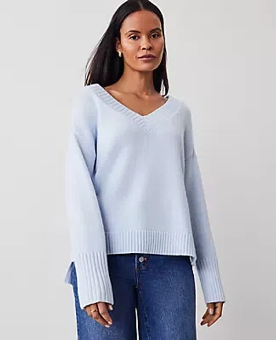 Ann Taylor Oversized V-neck Sweater In Blue Quartz