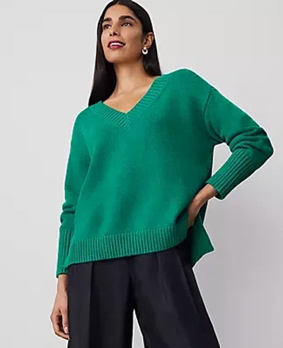 Ann Taylor Oversized V-neck Sweater In Festive Holly